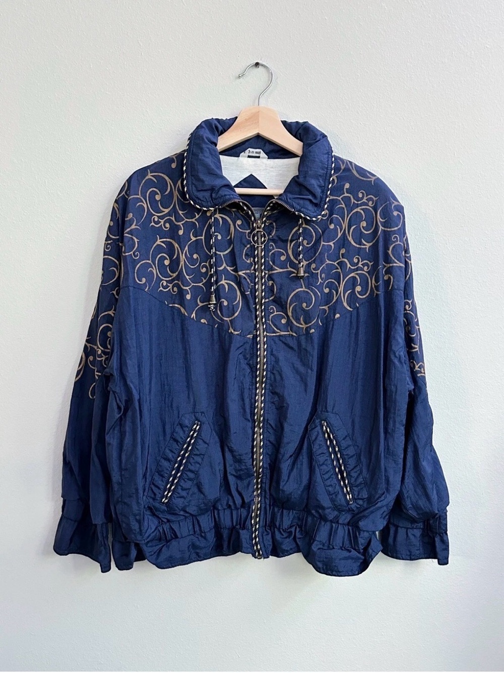 Navy Gold Embroidered Windbreaker Jacket size L Paris Sport Club Vintage
